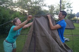Setting up tents 