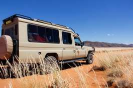 Safari vehicle in desert 