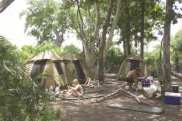 Camp Site with Tents and Mattresses 