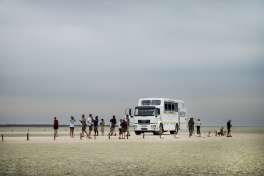 Overland Vehicle at Salt Pan in Etosha National Park 