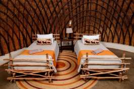 Interior of Beehive huts accommodation 