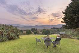 Montusi mountain lodge view at sundown 
