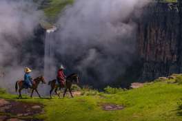 Semonkong lodge horses and waterfall 